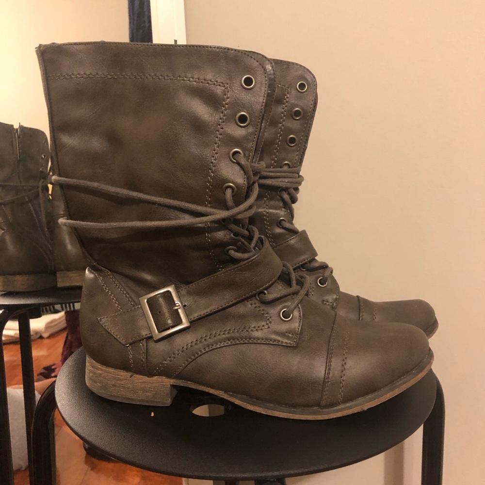 Gray combat boots